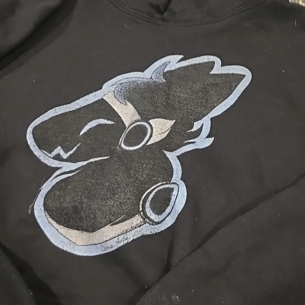 ❤️10/$13 Black Graphic Hoodie with Grey Cartoon Logo Protogen